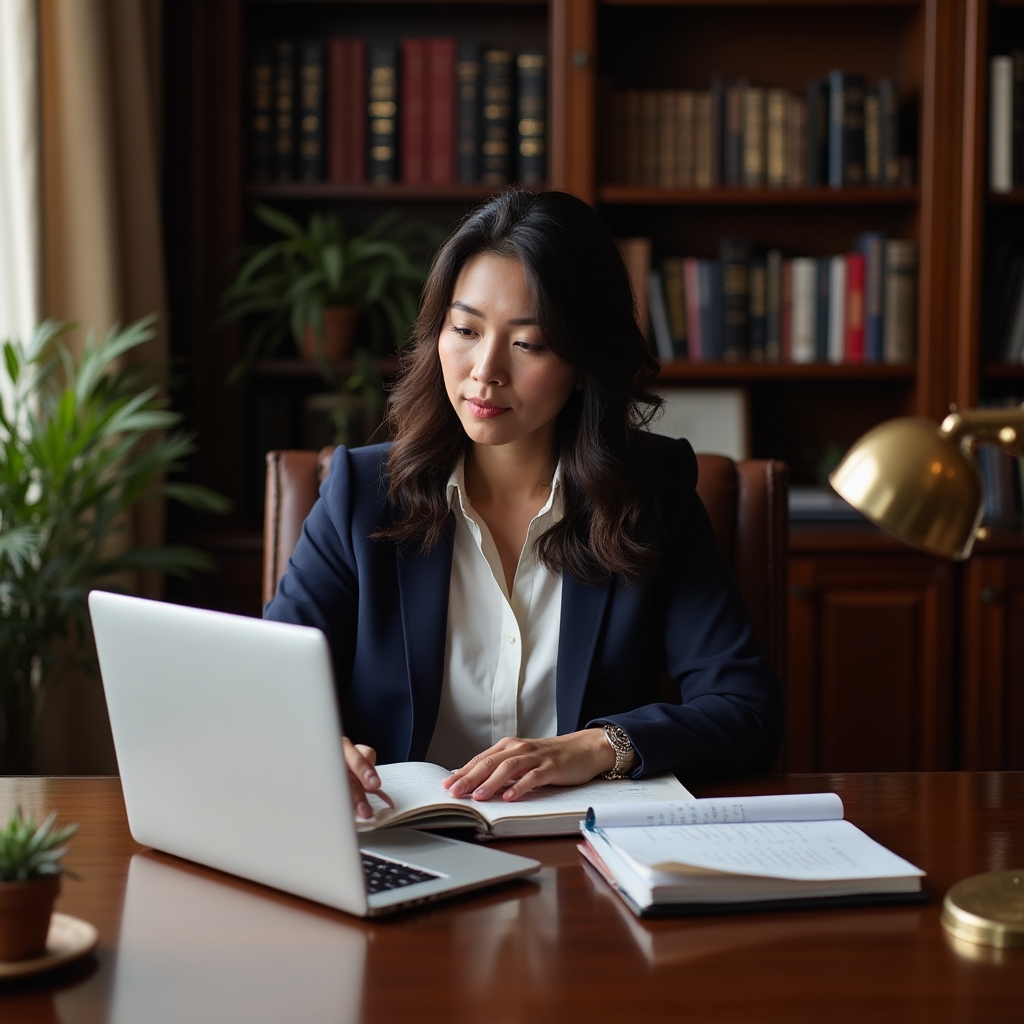 Veterinary clinic owner reviewing client experience notes at a wood desk